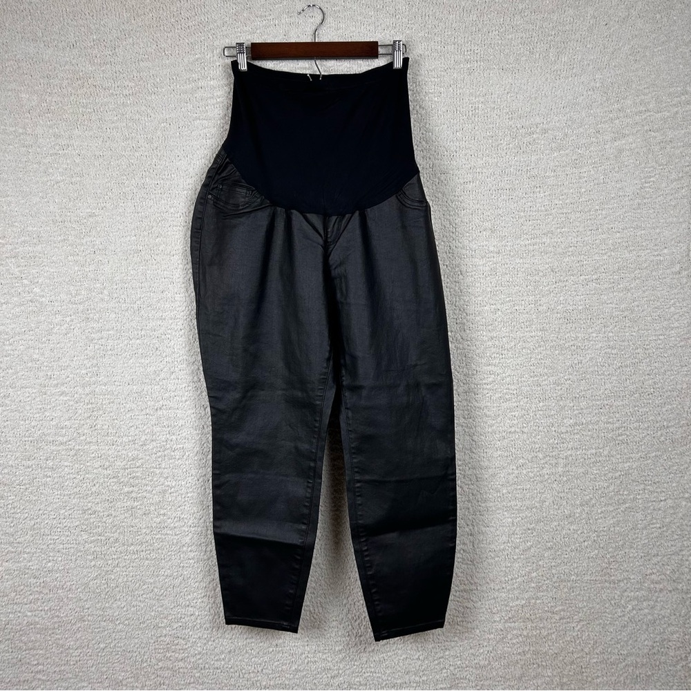 Indigo Blue Maternity Pants Womens‎ 1X Black Faux Leather Skinny Ankle
